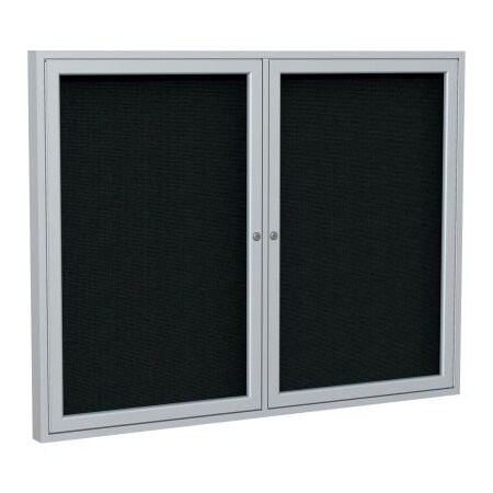 Ghent Ghent Enclosed Bulletin Board, 2 Door, 48"W x 36"H, Black Fabric/Silver Frame PA23648F-95